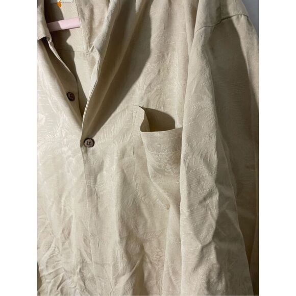 Joseph & Feiss Shirt Mens Size Large Tan 100% Silk Camp Palms Textured Button Up - Picture 4 of 6